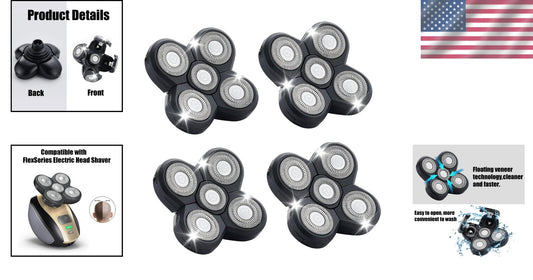 4PCS 360-Degree Shaver Replacement Blades for Bald Men & Women - Safe and Smooth