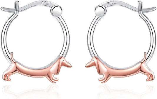 Cute Sterling Silver Dachshund Hoop Earrings - Perfect Jewelry Gift for Her