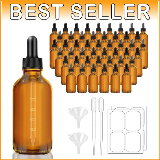 48-Pack 4 oz Dark Amber Dropper Bottles with Measured Droppers & Accessories