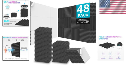 Innovative Wedge Acoustic Foam Panels - 48 Pack of 12x12 Soundproofing Solutions