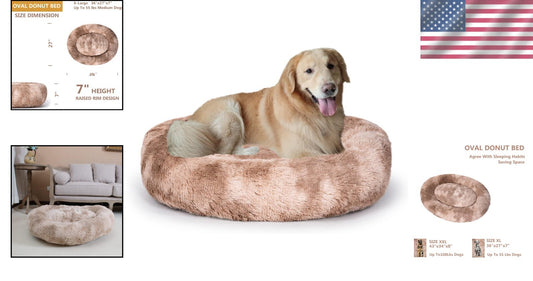 Beige Donut Cuddler Dog Bed - Anti-Skid, Machine Washable 36" for Medium Dogs