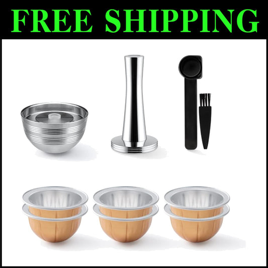 Stainless Steel Reusable Nespresso Vertuo Next Pods - 2 Pack with Coffee Tamper