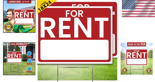 Attractive 24" x 18" For Rent Sign Set with Customizable Features, 2 Pack