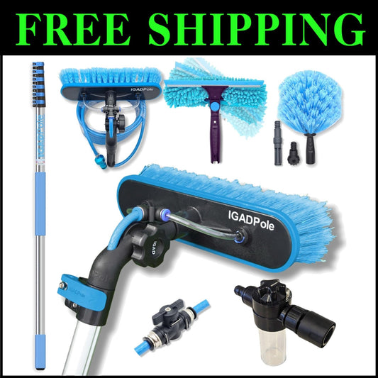 24ft Telescoping Pole Washing Kit: 3-in-1 Window Cleaner & Soap Dispenser