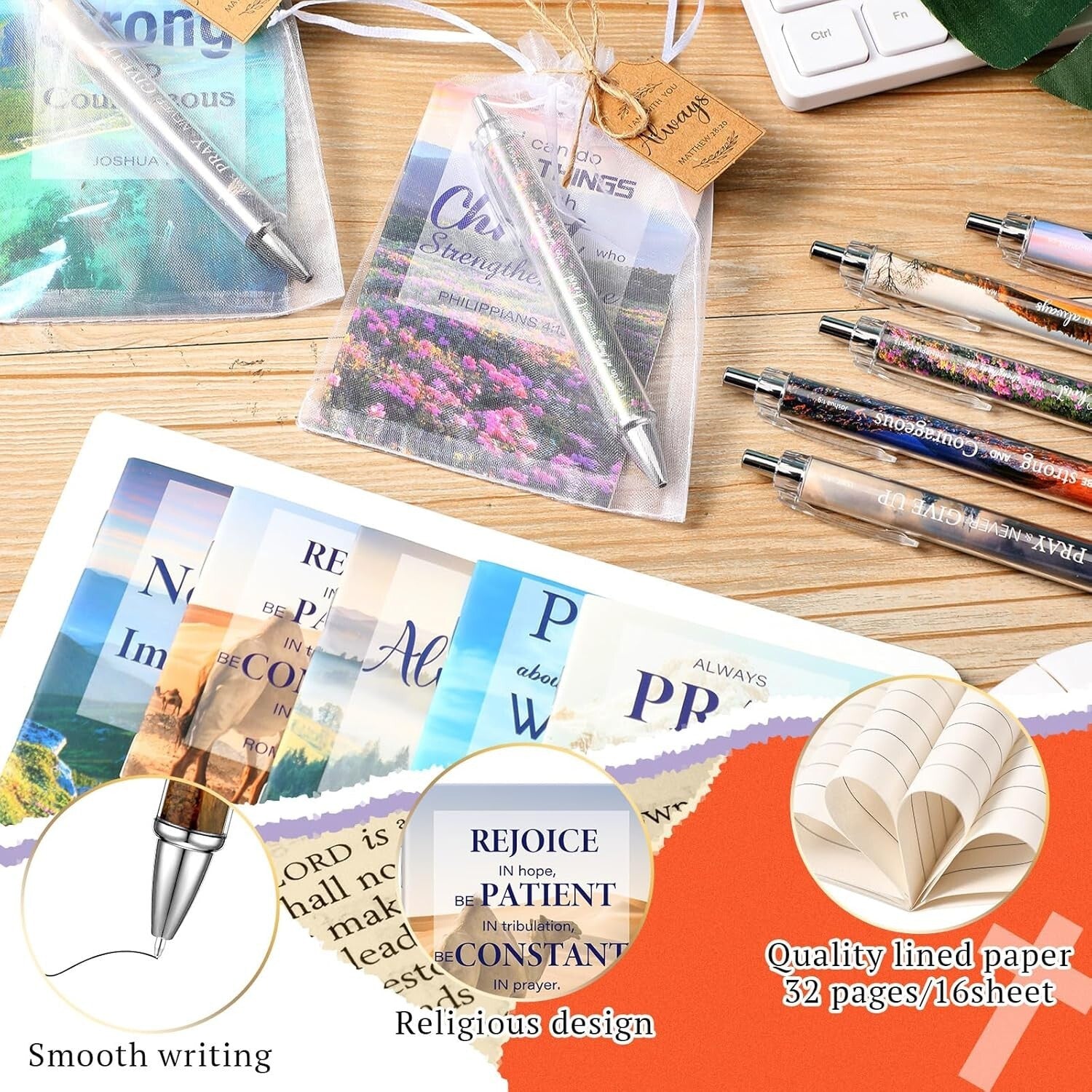 50 Bible Verse Notebooks with Bamboo Pens & Organza Bags for Inspiration