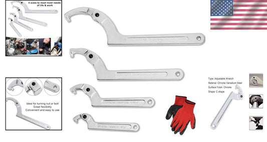 Adjustable Spanner Wrench Set - 4 Pcs Round Head for Hydraulic Ram & Machines