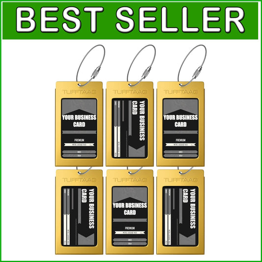 Customizable Travel ID Tags - 6 Pack Gold Metal Luggage Tags by TUFFTAAG