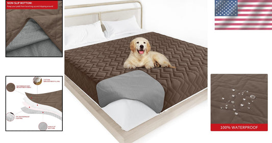100% Waterproof Couch Cover - 86" x 82" Anti-Slip Dog Bed Protector in Chocolate