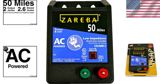 50 Mile AC-Powered Electric Fence Charger - Durable Low Impedance Energizer