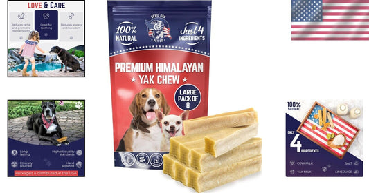 Premium Lactose-Free Yak Cheese Dog Treats - 8 Large Chews for Dental Care