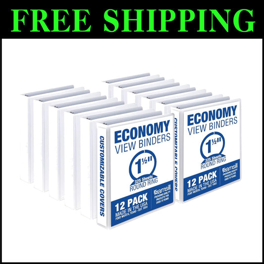 12 Pack of 1.5-Inch Clear View 3 Ring Binders - Durable, Archival Safe, White