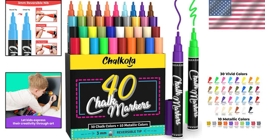 Versatile 40-Pack Liquid Fine Tip Chalk Pens for All Non-Porous Surfaces