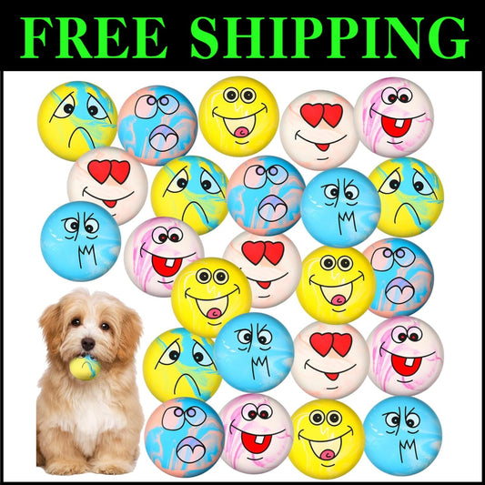 24 Vibrant Emoji Squeaky Dog Balls – Fun Interactive Fetch Toys for Small Dogs