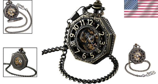 Elegant Mechanical Pocket Watch with See-Through Gears - Ideal for Cosplay