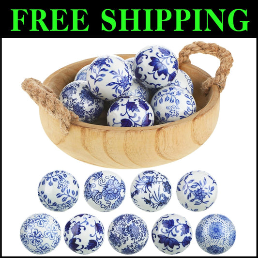 Elegant 9-Piece Blue and White Chinoiserie Porcelain Decorative Ball Set