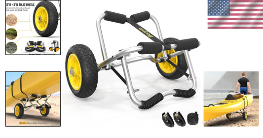 Durable Kayak Carrier Dolly - Foldable with Double Kickstand & Airless Wheels