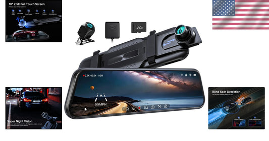 Advanced 10'' Rear View Mirror Camera with Night Vision & Voice Control Features