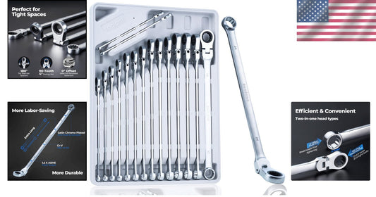 Efficient 16PCS Ratcheting Wrench Set with 90-Tooth Flex Head for Tight Spaces