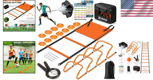 20ft Agility Ladder Training Set with Hurdles, Cones & Jump Rope for All Ages