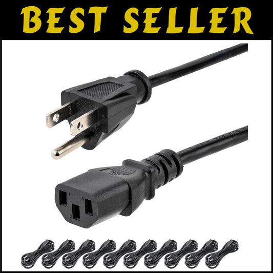 Black 10 Pack 10ft Computer Power Cords - NEMA 5-15P to C13, UL Listed Quality