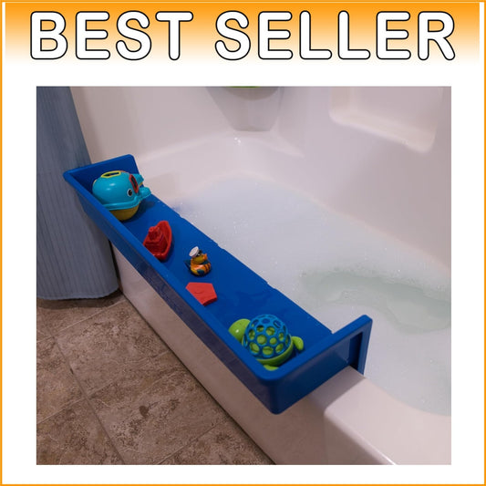 Bathtub Splash Guard Play Shelf - Fun Toy Tray with 10 Suction Cups in Blue