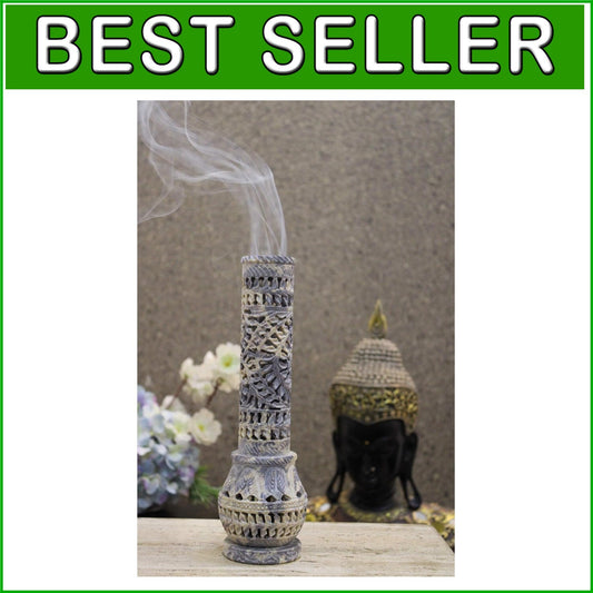Intricate Floral Carved Soapstone Incense Tower & Tea Light Stand for Gifting
