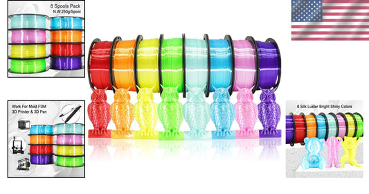 High Quality 1.75mm PLA Filament Bundle - 8 Silk Colors, 250g Each for 3D Print