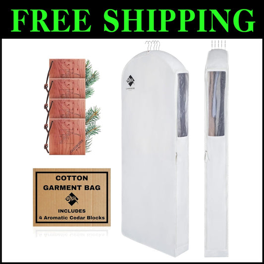 Stylish 60” Garment Bag with Cedar Blocks - Perfect for Formal Dresses and Coats