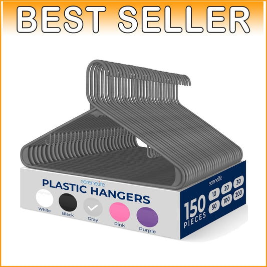 150-Pack Non-Slip Space-Saving Plastic Hangers - Durable Gray Closet Organizers