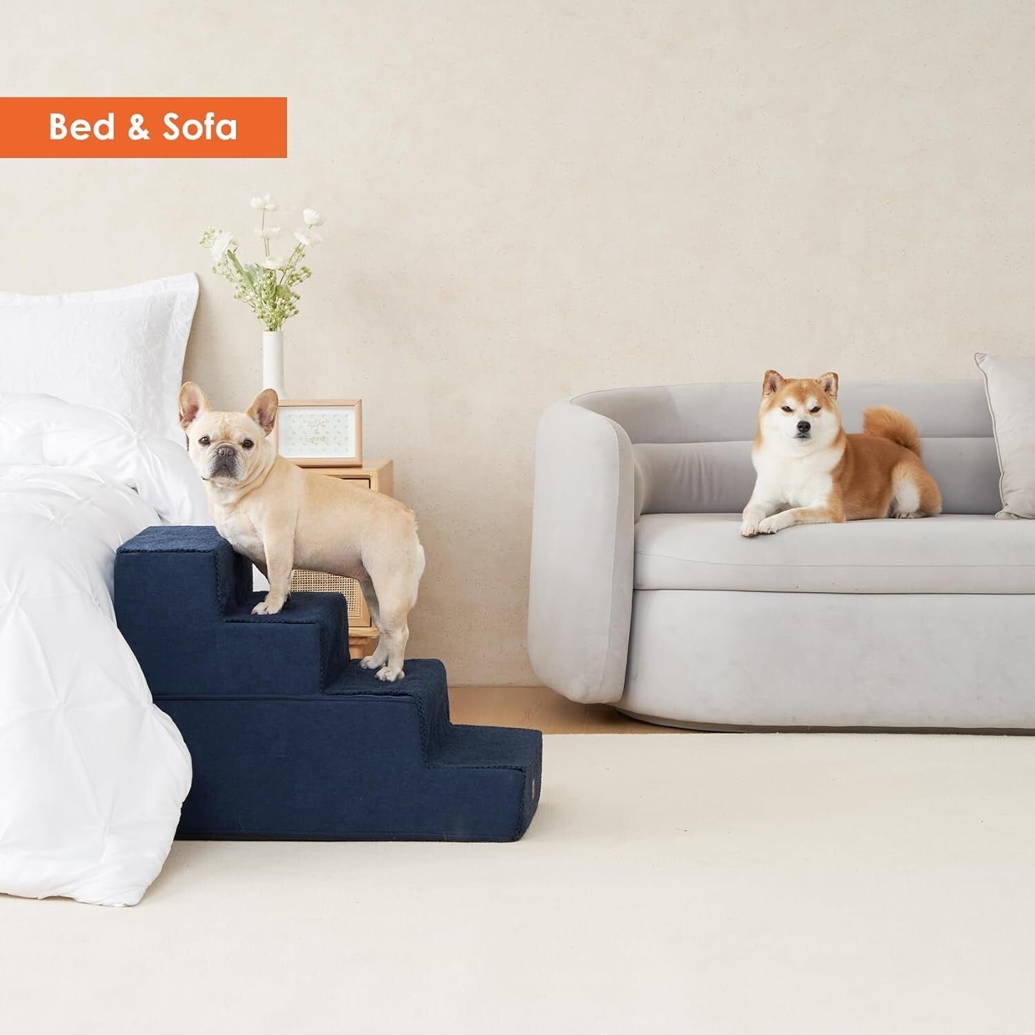 Extra Wide 4-Step Pet Stairs - Safe Access for Small Dogs & Cats in Navy