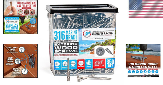 316 Marine Grade Stainless Steel Wood Screws - 350 Pack for Coastal Projects