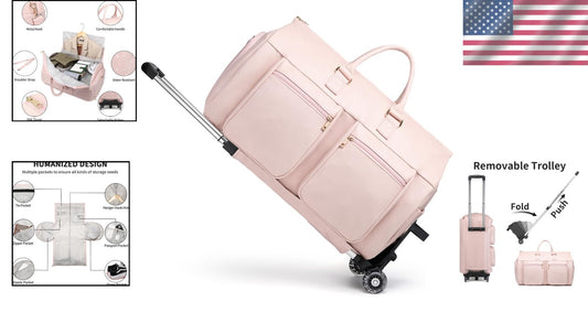 Extra Large Capacity Rolling Garment Bag - Pink Travel Duffle with Shoe Pocket