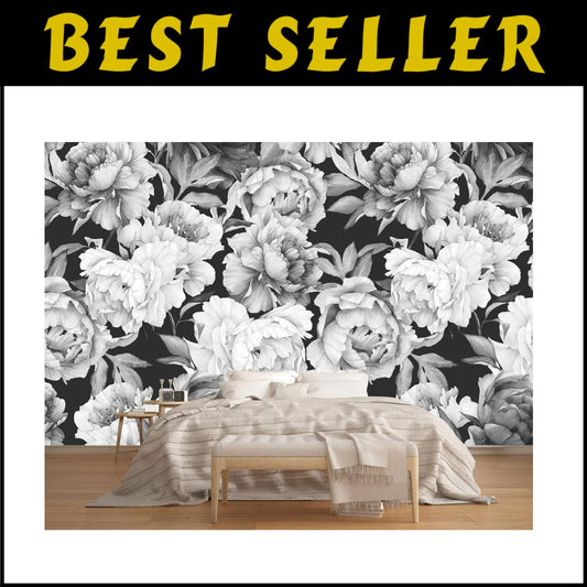Watercolor Peonies Wallpaper Mural in Elegant Design - 7 Easy-Install Strips