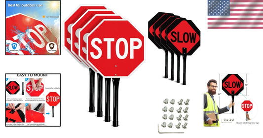 Reflective Aluminum Stop Slow Sign - 13x13 Inches, 4-Pack for Traffic Control