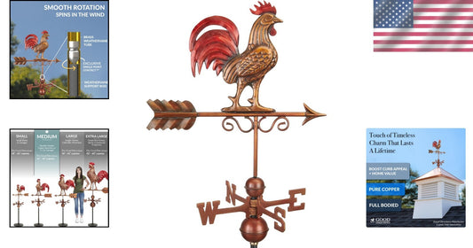 Durable Copper Weathervane in Red & Bronze Patina - Perfect for Small Roofs