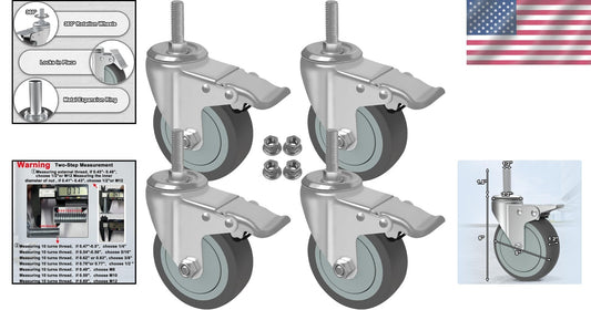 Set of 4 Long-Lasting 5 Inch Locking Casters - Ideal for Carts & Equipment