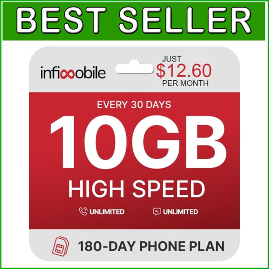 $12.60/Month SIM Card: 6-Month Prepaid Plan with Unlimited Talk & 10GB Data