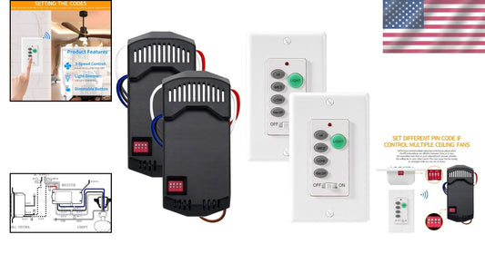 2 Pack Ceiling Fan Remote Control with Light Dimmer - Fits Hunter & Hampton Bay