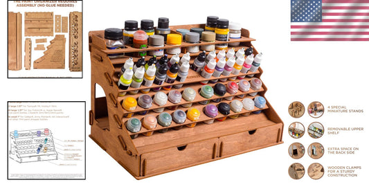 58-Hole Paint Organizer: Removable Shelf & Stands for Miniature Painting