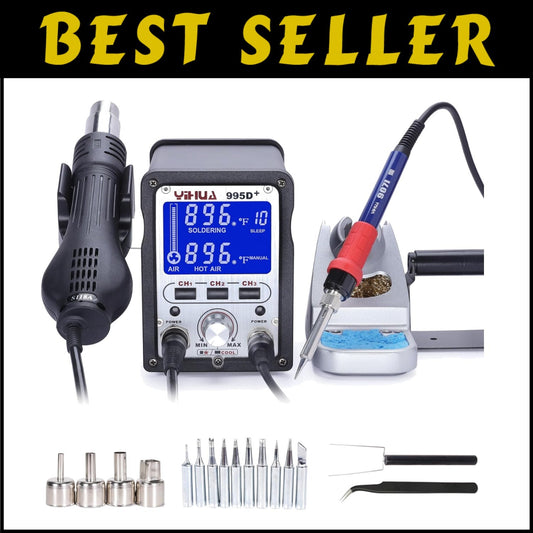 Versatile 995D+ Hot Air Gun & Soldering Iron Station with Programmable Features