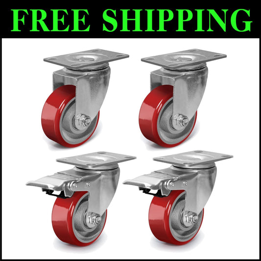 Durable 3 Inch Swivel Casters with Locking Brakes for Furniture & Workbench