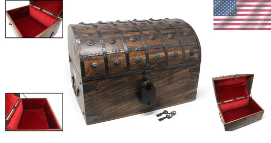 Elegant X-Large Velvet-Lined Treasure Chest with Antique Lock & Skeleton Keys