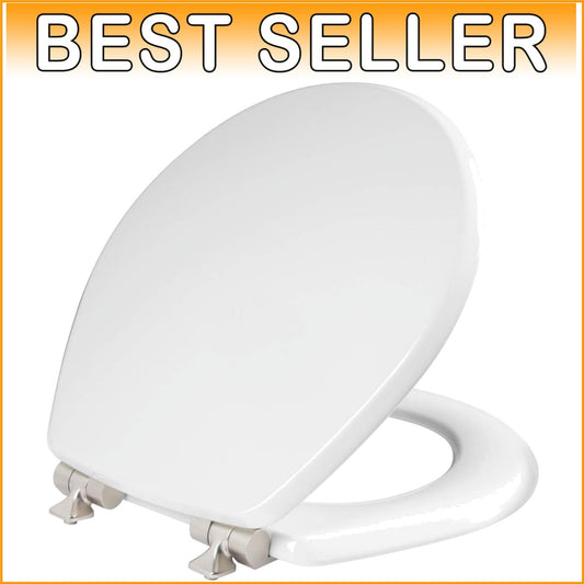 Elegant Round Toilet Seat with Brushed Nickel Hinges - Slow Close Wood Design