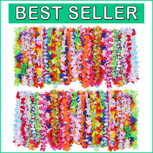 Vibrant 200 PCS Flower Lei Necklaces for Hawaiian Luau Parties & Beach Events