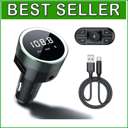 Bluetooth Car Adapter with Remote & Dual USB Charger - Hands-Free FM Transmitter