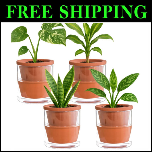 Handcrafted 4-Inch Self-Watering Planter Set with Terracotta Pots and Glass Cups