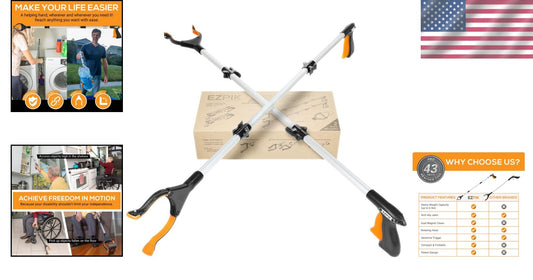 Foldable Grabber Reacher 2-Pack - 43-Inch Heavy Duty Tool for Easy Reaching