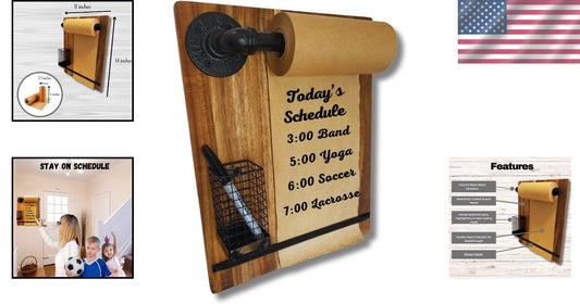Rustic Acacia Wood Kraft Paper Dispenser - Elegant Wall-Mounted Memo Board