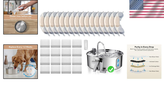 Premium Replacement Filters & Sponges for 7L Stainless Steel Dog Water Fountains