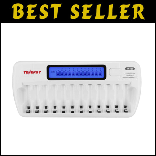 Lightweight 12-Battery Charger for Rechargeable AA/AAA With Easy LCD Monitoring